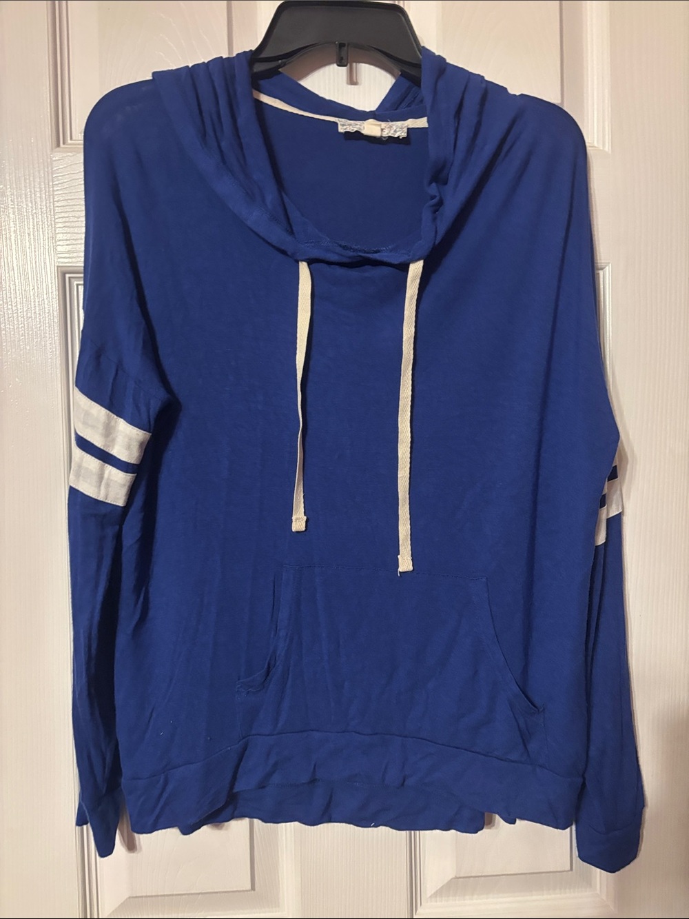 Pink replied Blue Hooded Pullover with Contrast Stripes size large